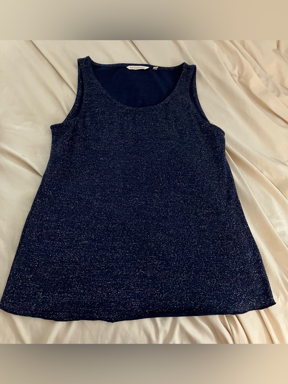 Soft Surrounds Metallic Shimmer Knit Tank Top Navy Blue Sparkle Shell Medium M